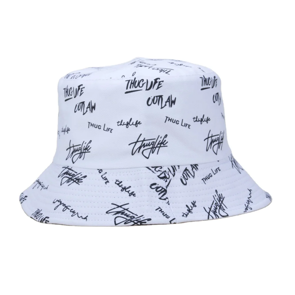 Low Moq Reversible Custom Logo Allover Printed And Embroidered Cotton Fisherman Wide Brim Bucket Hat