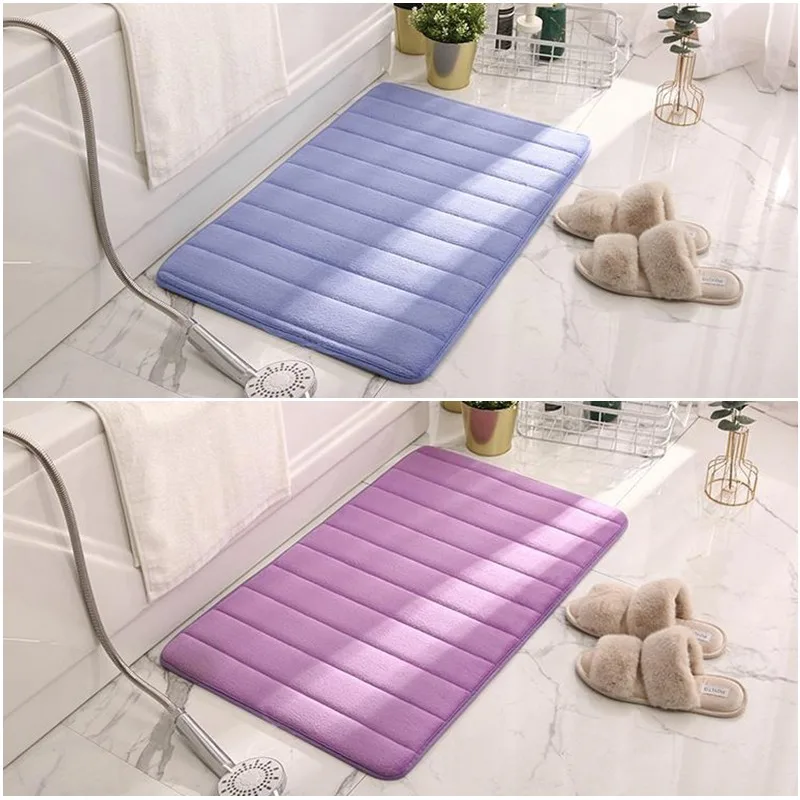 Home Bath Mat Coral Fleece Bathroom Carpet Water Absorption Non-slip Memory Foam Absorbent Washable Rug Toilet Floor Mat