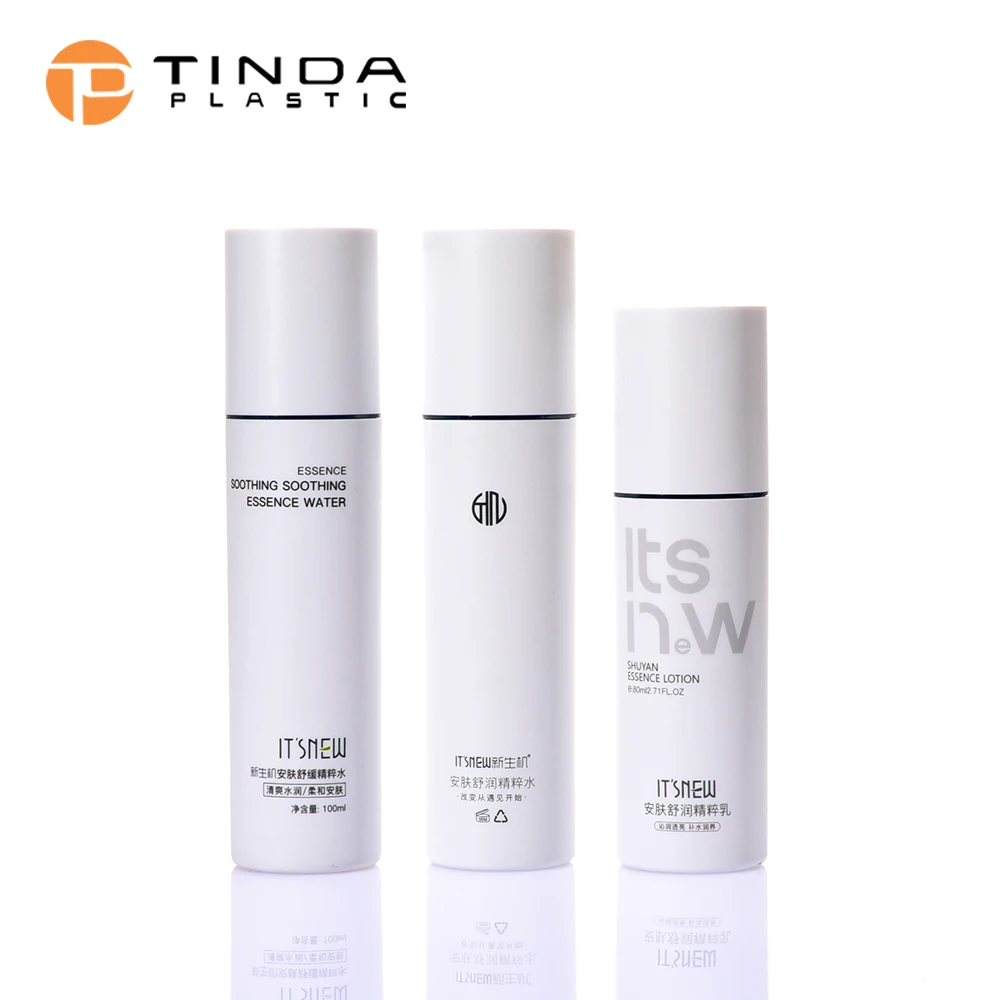 Cosmetic skin care packaging 100ml/80ml silk screen printing plastic bottle wholesale press pump head empty skin care plastic