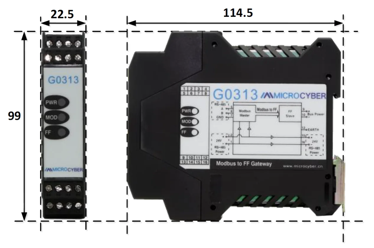  G0313 MODBUS RTU к FF DIN рейку монтажный