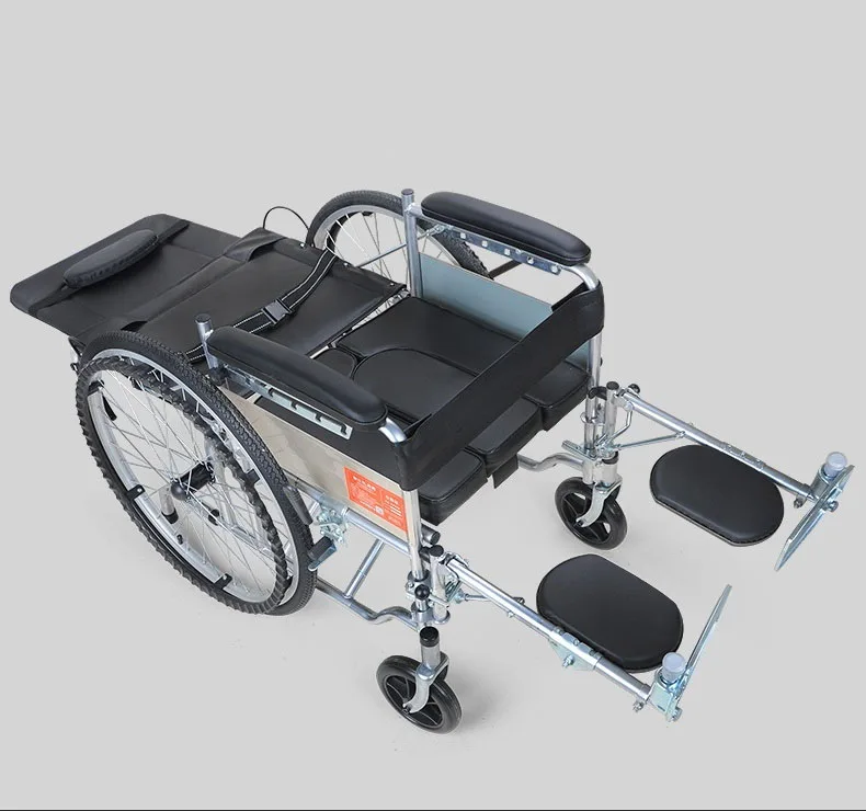 Lying Flat Wheelchair with Imitation leather Thickened Steel Pipe Foldable and Portable With Toilet Wheelchair for Commuting