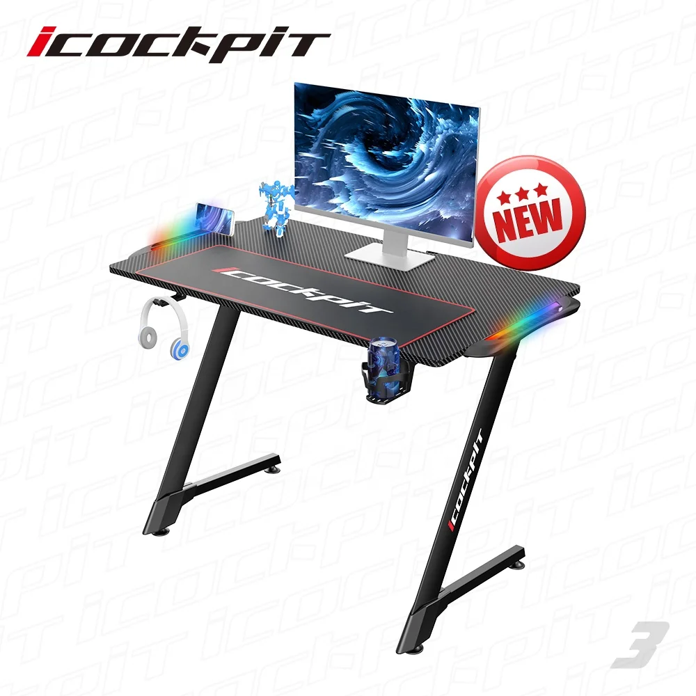 
Saitu High Quality Customizable Modern Computer Z Shape Carbon PC Computer Table Game Desk RGB PC Desk Gaming Desk Rgb 