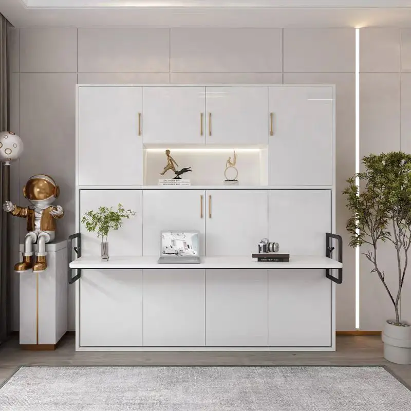 White Under-Bed Foldable Murphy Bed with Wardrobe Storage for Living Room Furniture