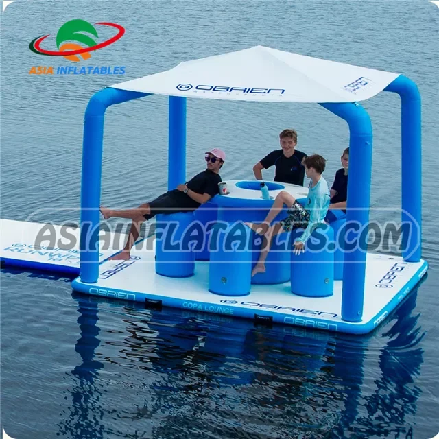 New Inflatable Water Floating Island Tropical Inflatable Dock Water Platform Water Sports Inflated Platform With Tent