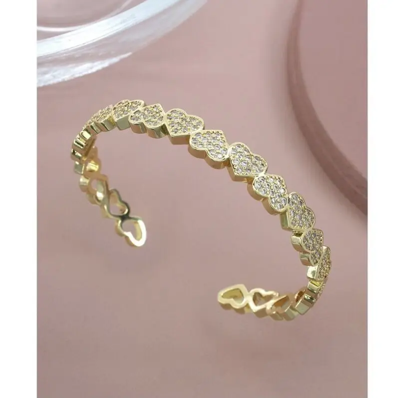 BD-A2515  Ins Hot Luxury Gold Plated Bangle Cuff Bracelet,cz Micro Pave Heart Lock Charm Bracelet Bangle Wholesale