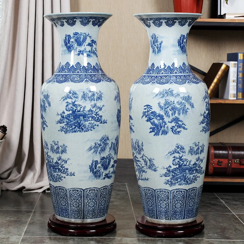 Роскошная домашняя китайская расписанная вручную сине-белая большая керамическая напольная ваза традиционная классическая синяя и белая фарфоровая ваза