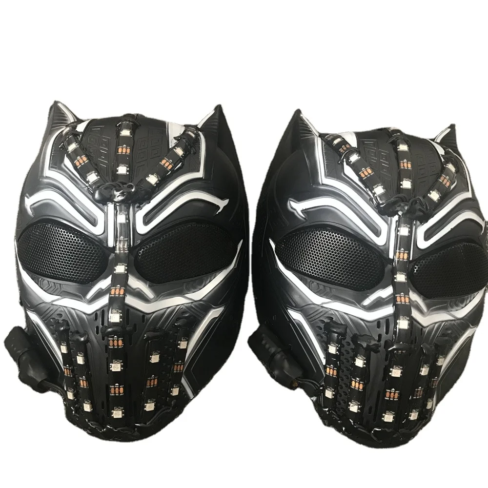 Halloween Costume Cosplay Black panther Full Face Covered LED Mask Shining LED Flashing Festival DJ Masks for Bar Club Event
