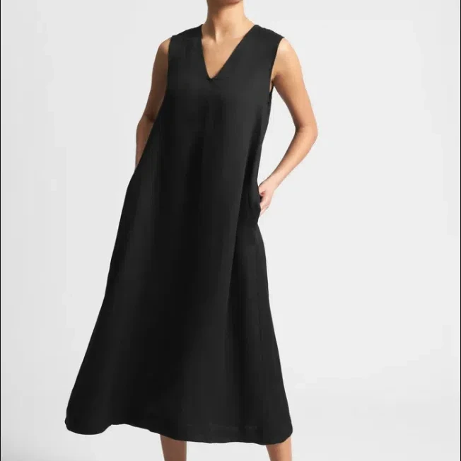 Clothing Manufacturers Custom Hot sale 2024 summer linen V-Neck midi dress with side pockets