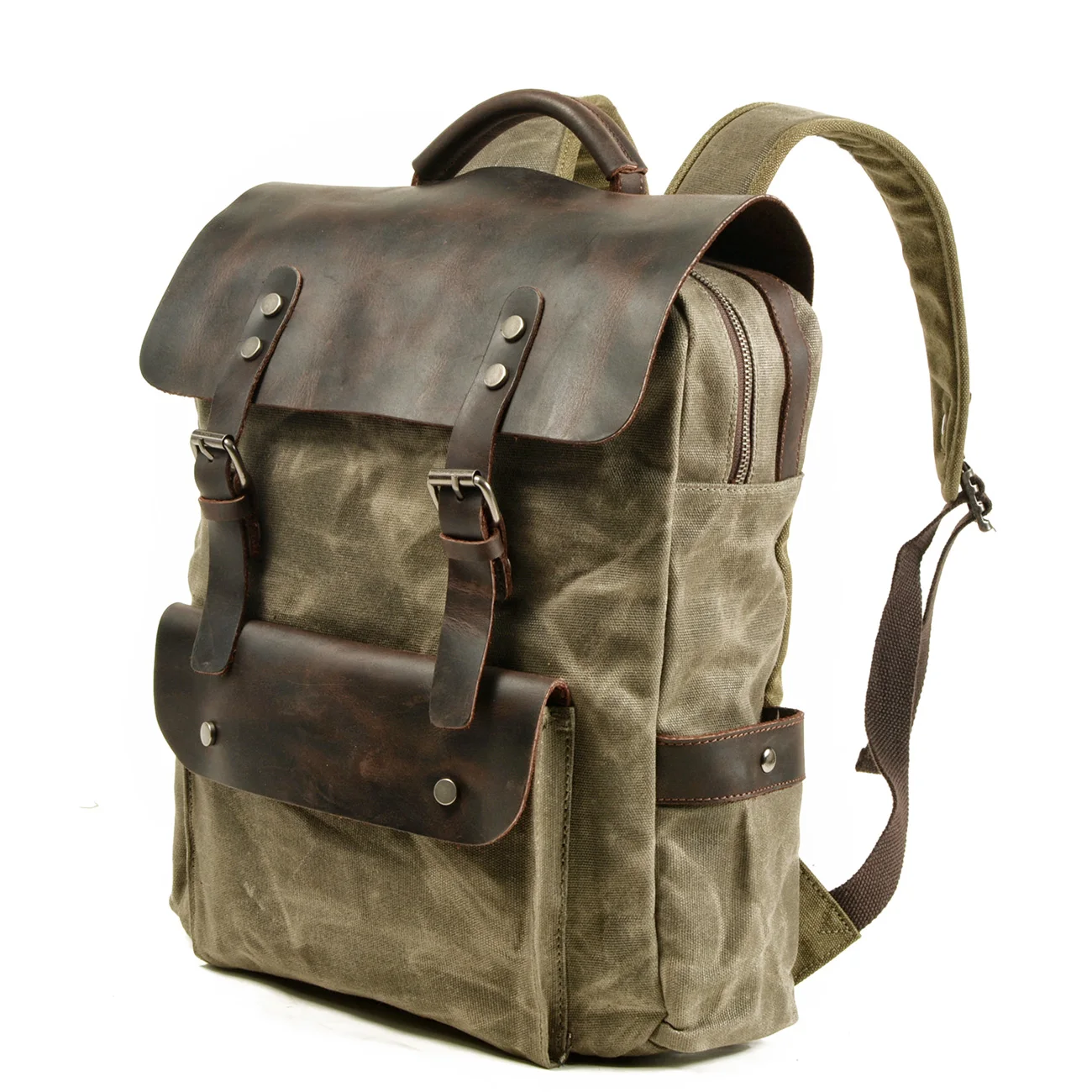 high quality backpack,hot sale custom back pack,wax canvas Stitching leather backpack bag