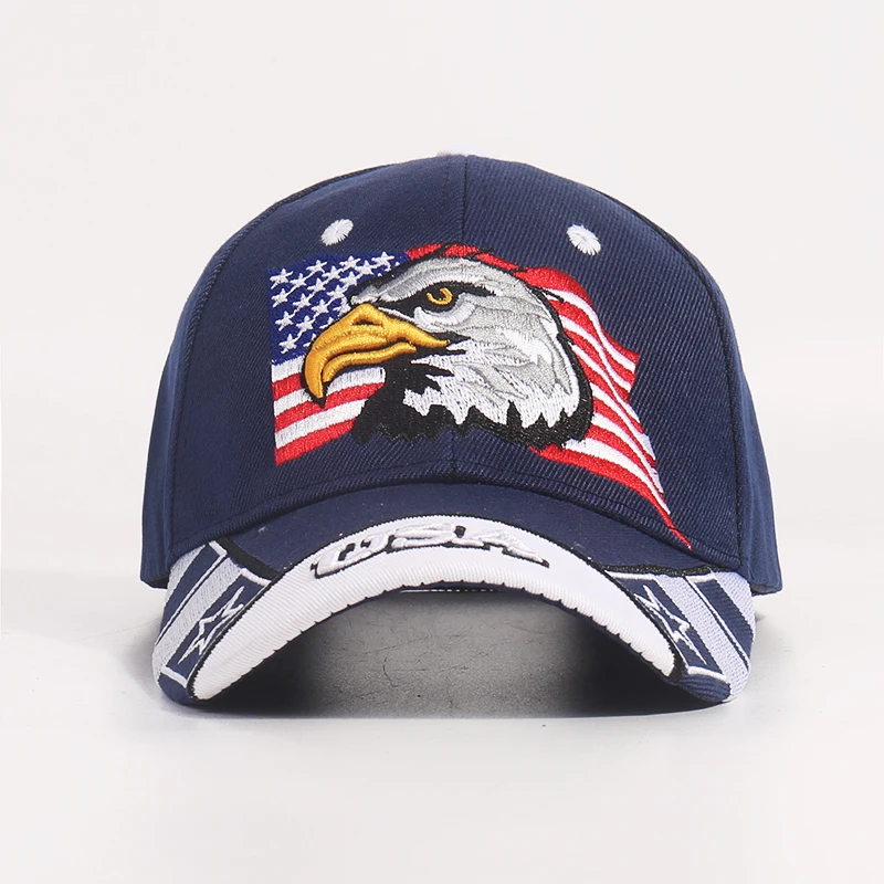 Custom 100% cotton 6 Panel Printed  Embroidered USA American Flag Eagle Golf Sports Baseball Caps Hats