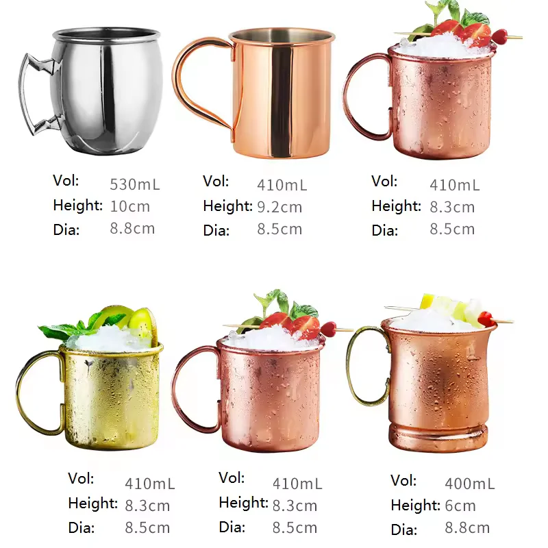 Silver Gold Copper-plated 12-16oz stainless steel drinking  beer copper bottle water moscow mule mug with handle