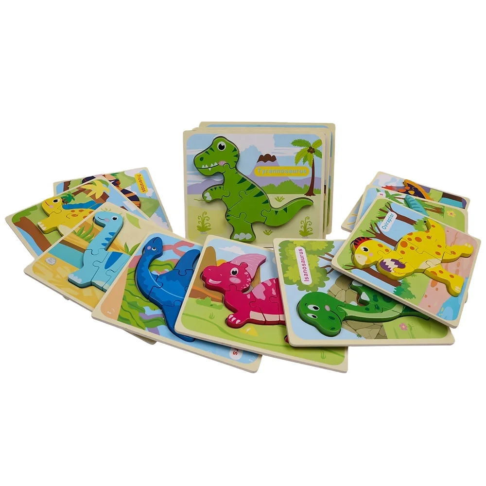 Huixue high quality dinosaur series 3d jigsaw wooden puzzle of early educational kid toys