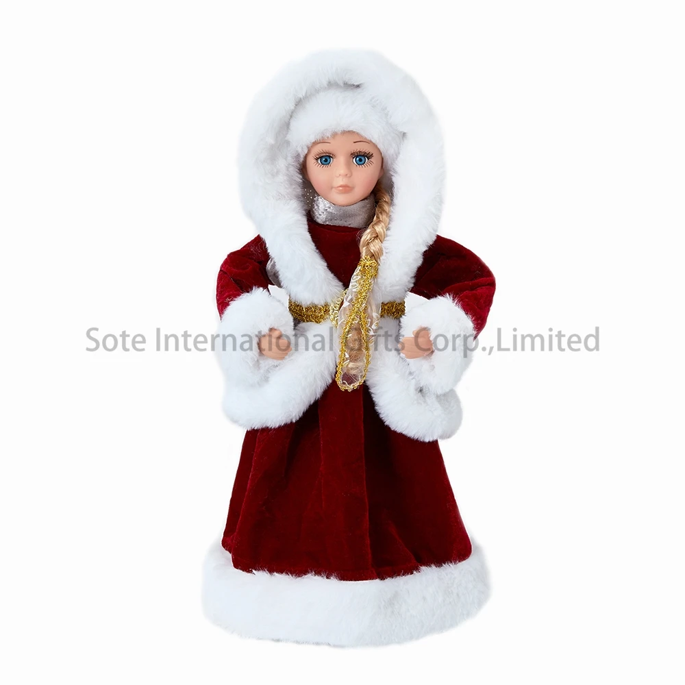 Handmade Red Electric Doll 30CM/40CM Snow Girl Plush Toy Musical Snegurochka Figurines Hat Gifts For Russian New Year Kids