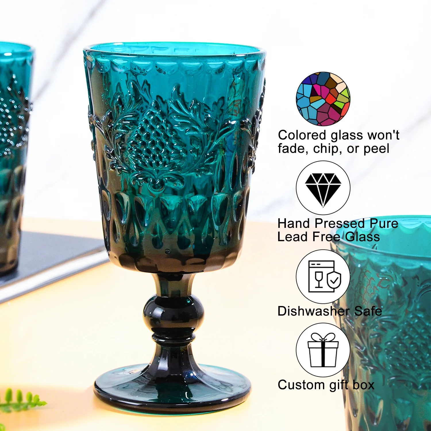 Samyo custom wedding glassware vintage Raspberries design pink colored drinking glass goblet red wine glasses