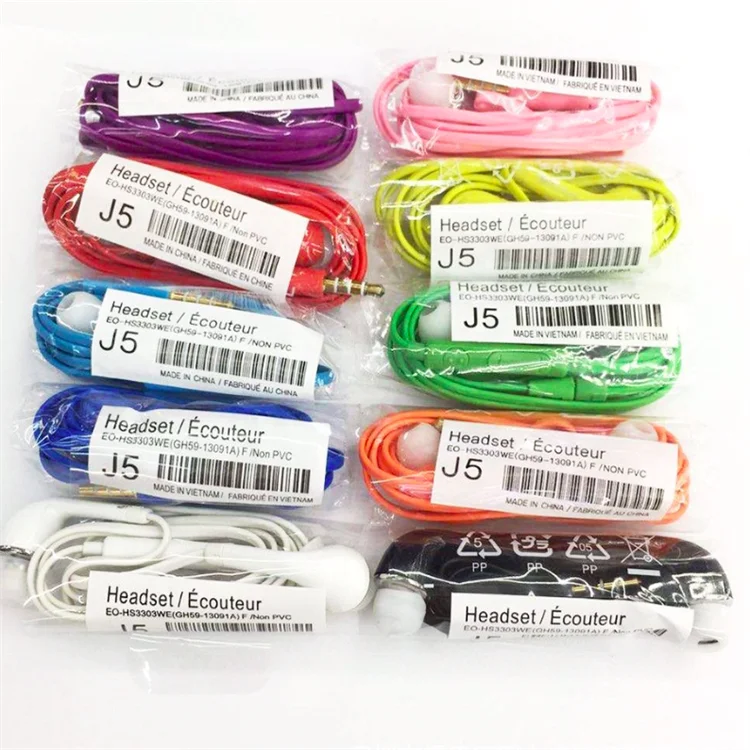 Colorful Flat J5 Wired Earphone In-Ear Handsfree Headset Mic+Volume Control Headphone for Samsung