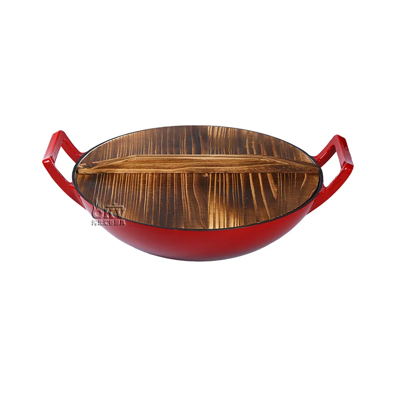 Kitchen Cast Iron Quality Woks Pan Large Capacity Enamel Two Ear Wok Non Stick Cookware Chinese Wok