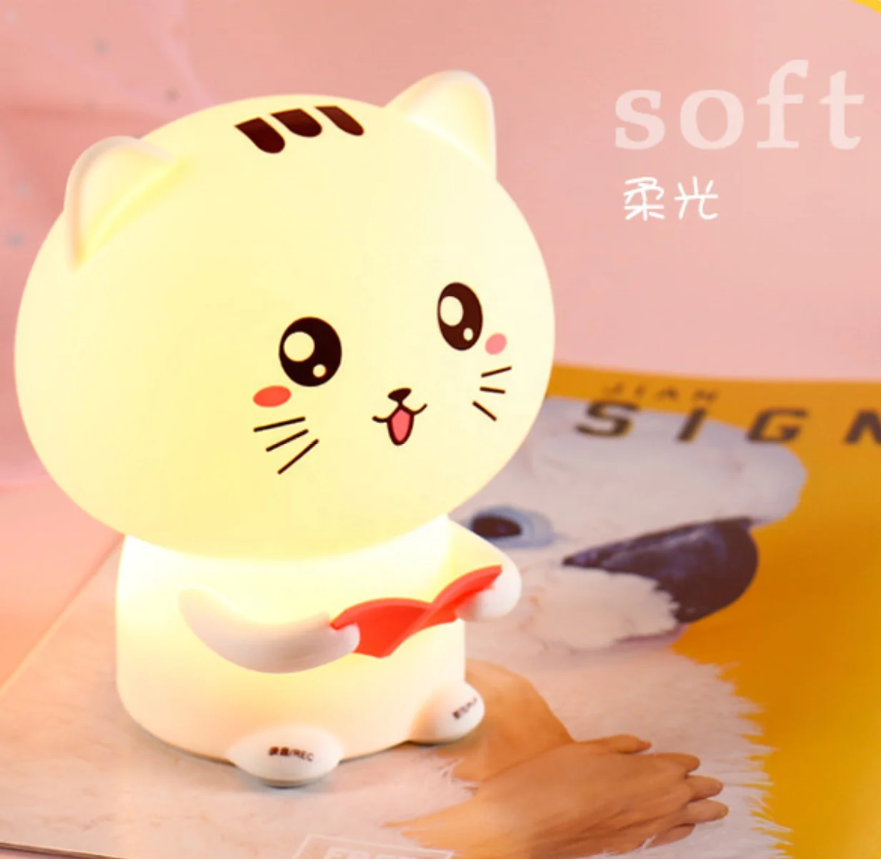 Симпатичный милый 3D светодиодный ночник в форме кота для младенца и силиконового котенка