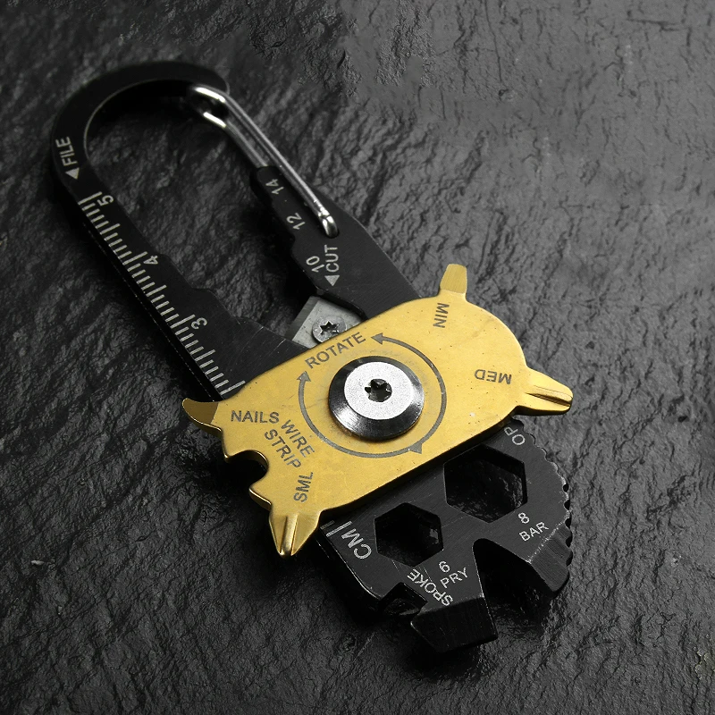 20-in-1 Multitool Carabiner Clip Keychain EDC Card Tool with Bottle Opener Bar Tactical Emergency Survival Gear for Hiking