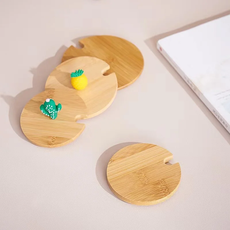 Top Selling Universal Popular Mug lid Mason Jar With Bamboo Lid Glass Ceramic Dust Cover Round Wood Lid With Cute image