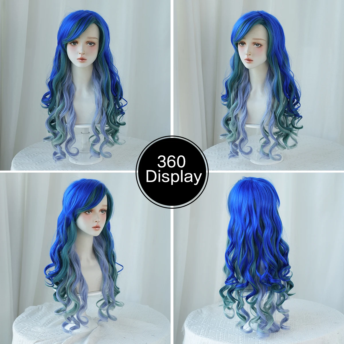Long Wavy Costume Wigs Cosplay Little Mermaid Wig for Women Halloween Party Used Drag Queen Ariel Ombre Blue Purple Wig