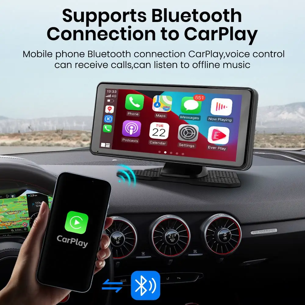 6.86 Inch Wireless CarPlay Monitor IPS Screen Android Auto Touch Screen WIFI FM BT 5.0 Rearview Dash Cam Multimedia Player AUX