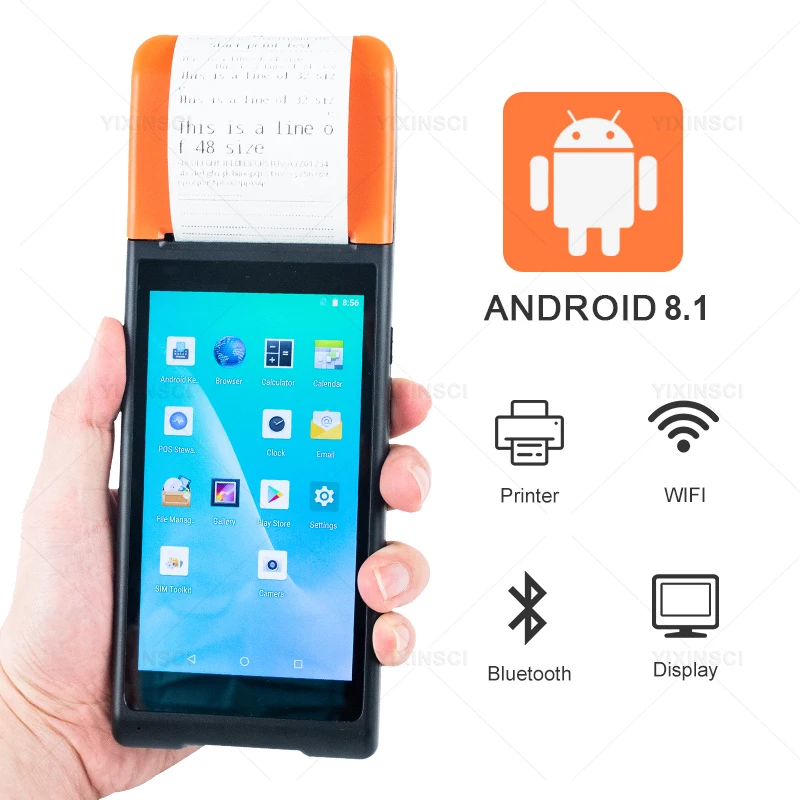 Q8 Handle Terminal Android 8.1 Printer 58mm Bill and Receipt Printer with 1D or 2D Scan
