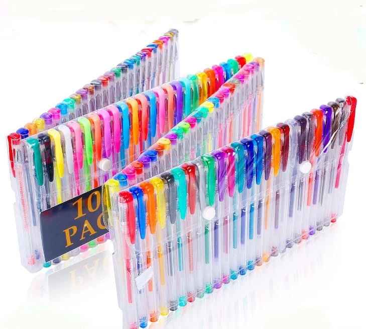 Amazon hot 100 Unique colors multicolor gel ink pen coloring marker in clear box bag