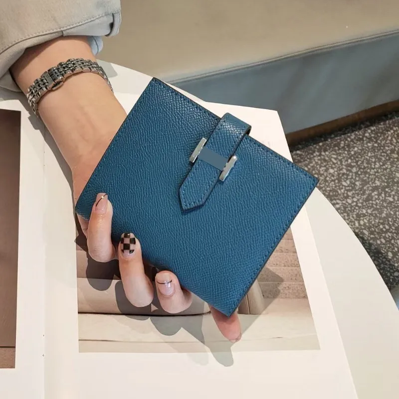 Genuine leather simple fashion female short purse brand card holder wallet for women