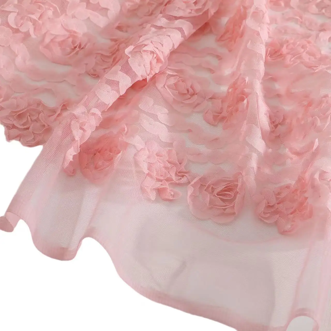 Factory Supply Wholesale Pink Lace Vintage 3d Rose Floral Pattern Embroidery Fabric Rosette Fabric For Wedding Dress