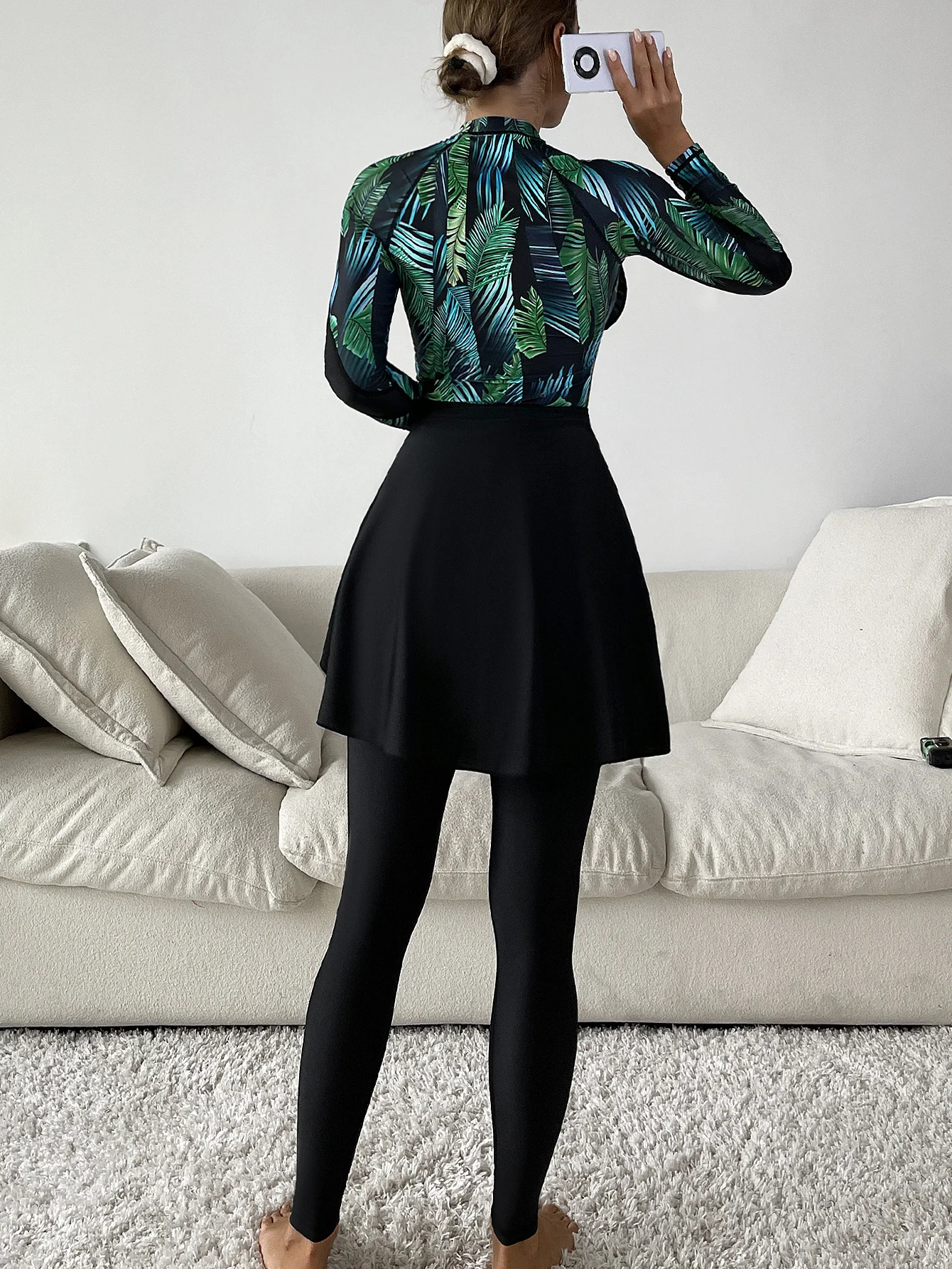 2023 Muslim Burkinis Wear Women 3pcs Modest Printed Long Sleeves Sport Swimsuit Islamic Bathing Suit Muslim Swimwear