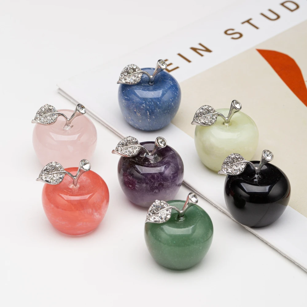 30mm Mixed Gemstone Apple Hand Carved Crystal Christmas Apple Healing Crystal Decoration Amethyst Rose Quartz Home Decor Gift