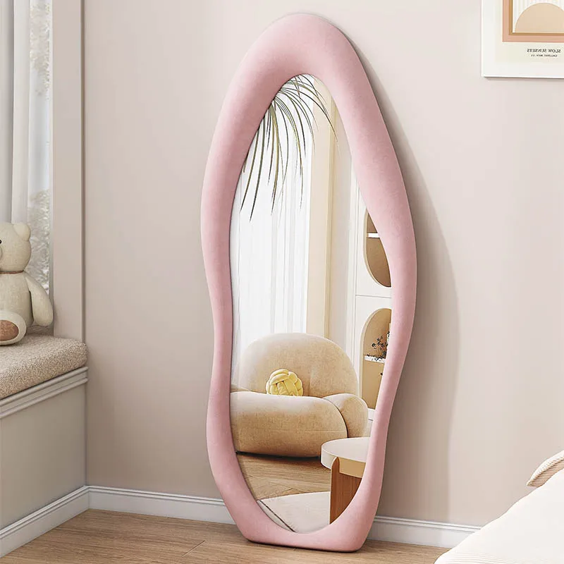 Custom home decor wall decor New design modern irregular wavy flannel mirror full length long dressing stand floor mirror miroir