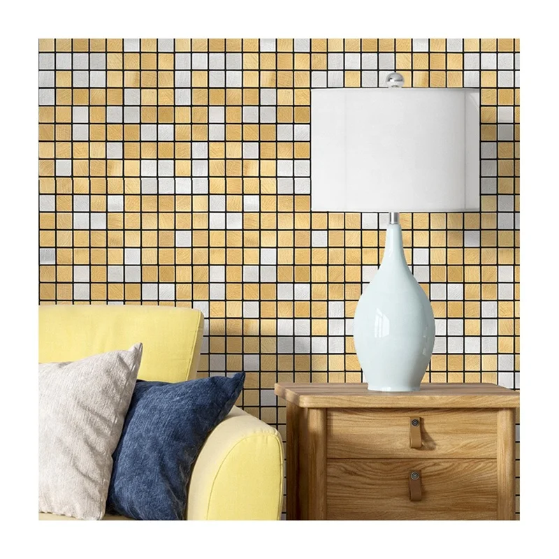 Manufactured hot sale Metal brushed small squares peel and stick wallpaper stick and peel tiles for home and hotel backsplash