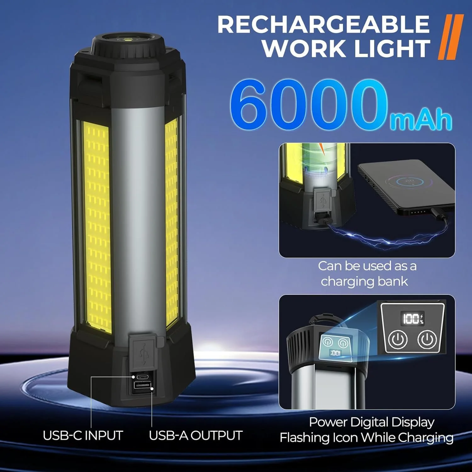High Quality Customized 1000 Lumens Type-C Rechargeable Portable Working Light Lamp
