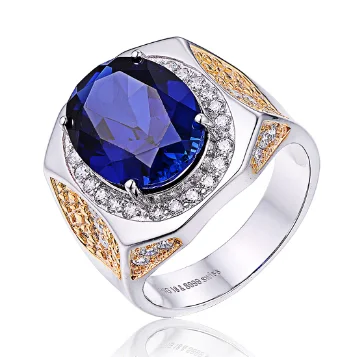 925 Sterling Silver Cz Pave Blue Sapphire Gemstoneor Men