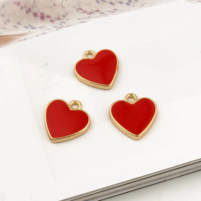 Bulk Order Diy Jewelry Accessories K Gold Color Enamel Pendant Bracelet Pendant Handmade Material Red Love Heart Pendant Charms