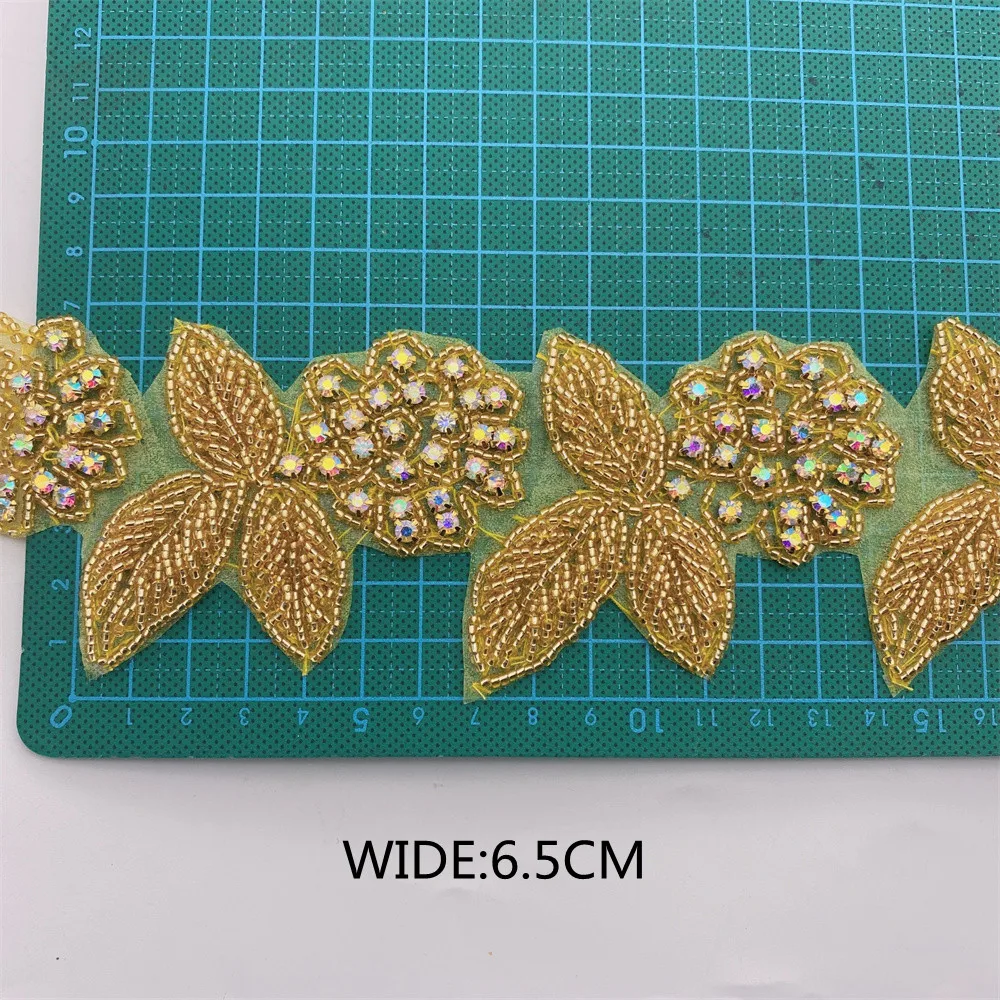 Crystal Motif Strass flower Hot Fix Rhinestone Tape  Ribbon With Rhinestones Iron On Appliques for wedding belt DIY