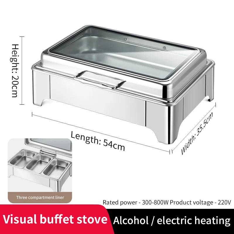 New Full Glass Window Commercial Stainless Steel Hotel Restaurant Buffet Catering Kitchen Equipment 9L Food Warmer Chafing Dish