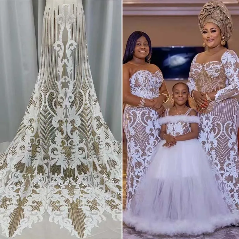 wholesale price sequin embroidery lace fabric African lace American wedding dress fashion embroidered cloth