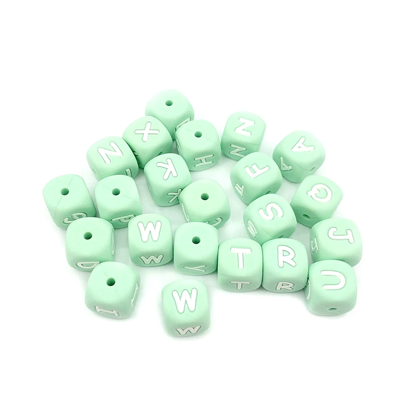Custom 10mm 12mm Cube 26 Silicon Alphabet Beads Colorful Alphabet Letter Bead
