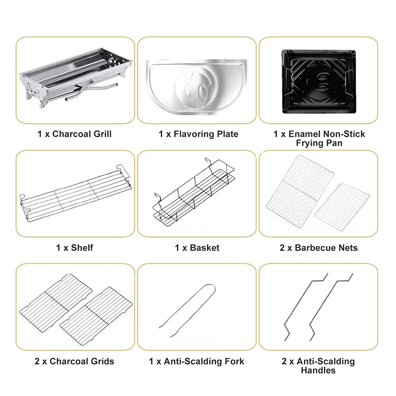 Outdoor Camping Multi-functional Metal Portable BBQ grill Easy Carry Foldable Stainless Steel Barbecue Charcoal Grill