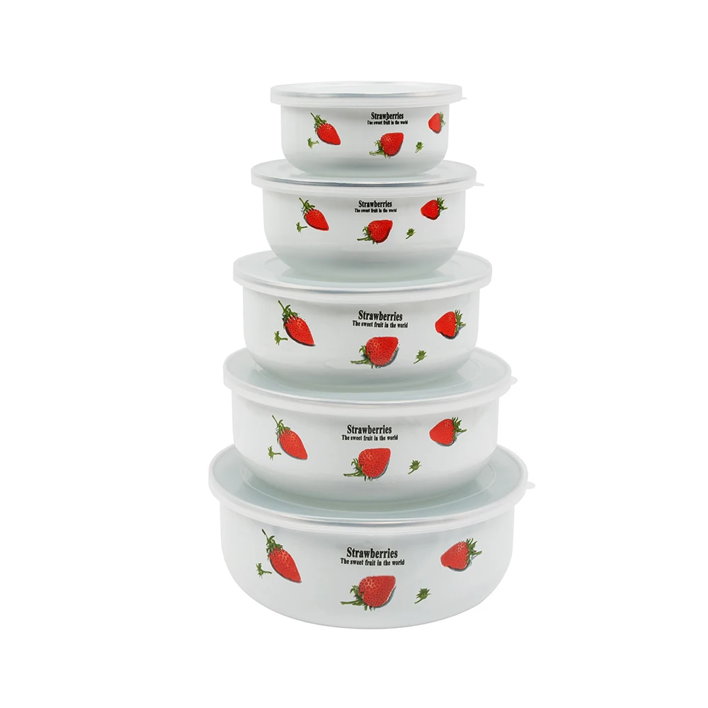Manufacturer Wholesale Salad Bowls Set 10-18CM 5-PCS Enamel Ice Bowl Set Fruit Vegetables Dessert Food Container