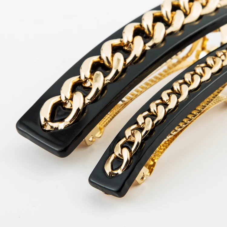 Geometric Alloy Chain Shaped Hair Pins 4pcs Set Simple Rectangle Resin Side Clip for Women New Fashion Hair Clip Accessories