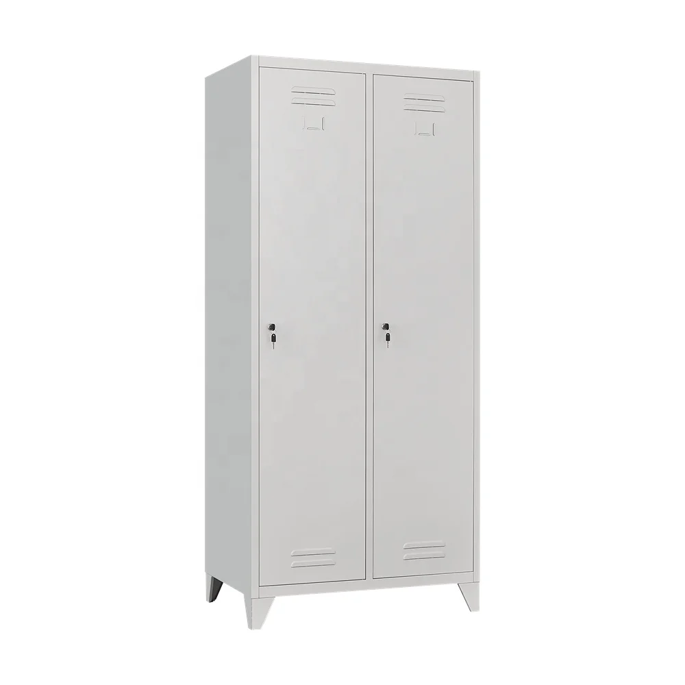 Modern Sloping Roof Office Clothing Storage Dirty Clean Version  Steel Locker 2 Door Standing Feet Lockable Metal Cabinet