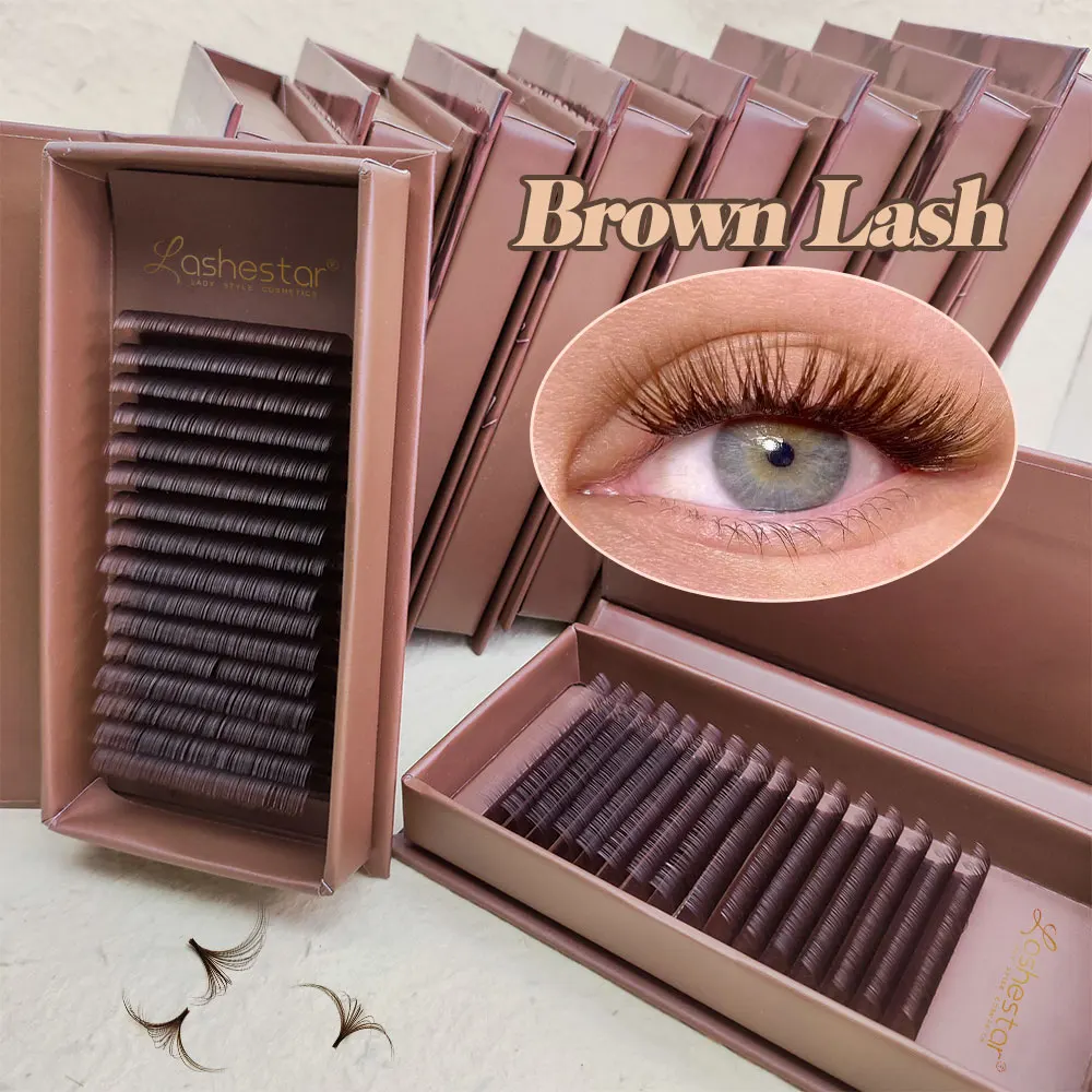 Easy brown color Volume Eyelash Extension supplies glitter korea PBT Russian Lash Extensions Silk Individual Professional Set