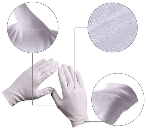 Soft Gloves White Coin Jewelry Silver Inspection 100% Cotton Lisle Gloves Formal Fashion Dress Casual Style - Premium Weight