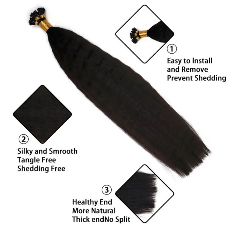 ISWEET Wholesale Kinky Straight Virgin Brazilian Hair I Tip Hair Extensions Keratin Micro Link Hair Extensions