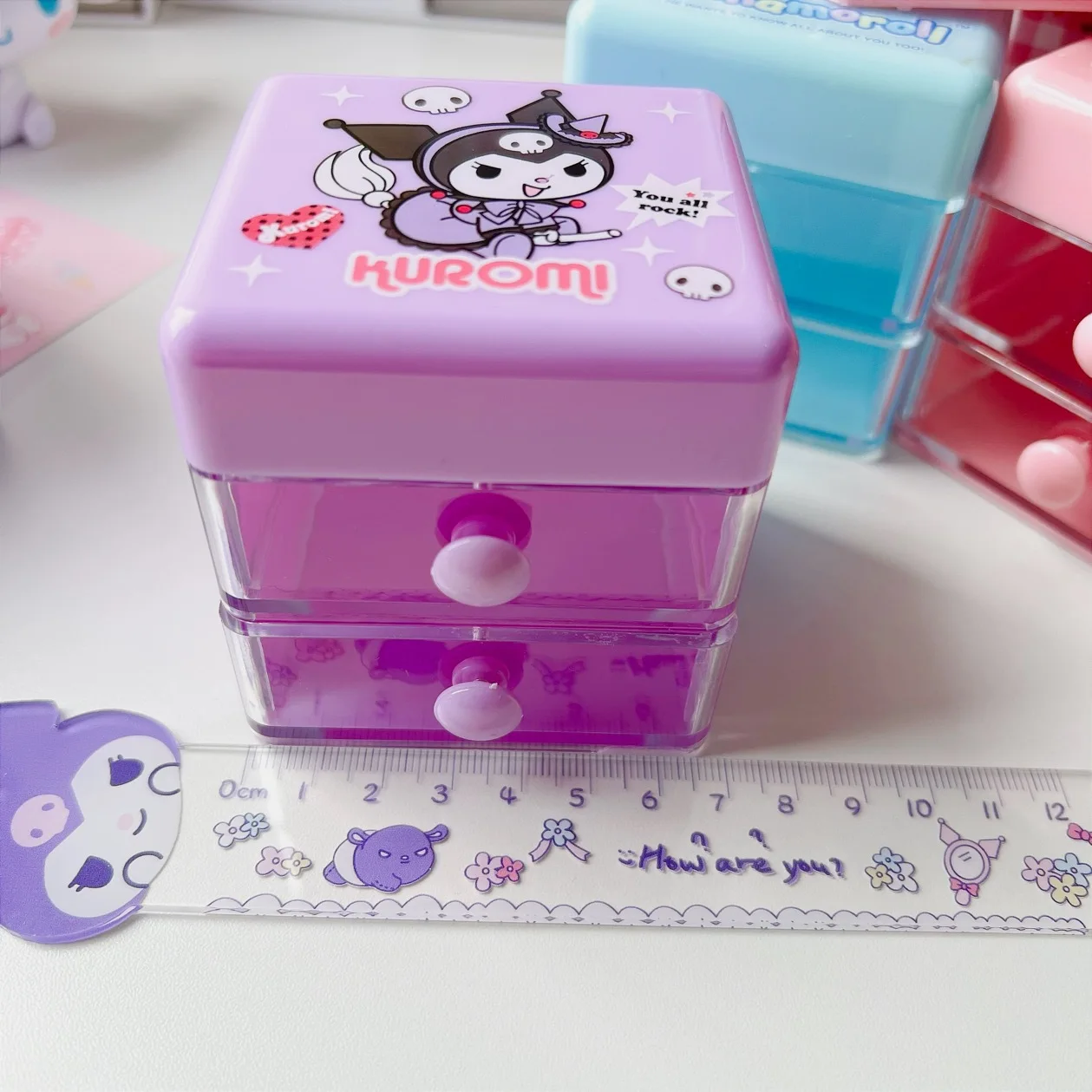 (Wholesale) Mini Melody Kuromi desk stationery organizer, Kuromi KT Plastic desk stationery storage box for gift