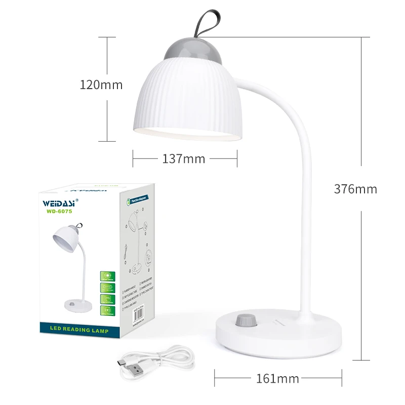 Eye-caring rechargeable led reading light for home table lamp with TYPE-C input port lamp desk