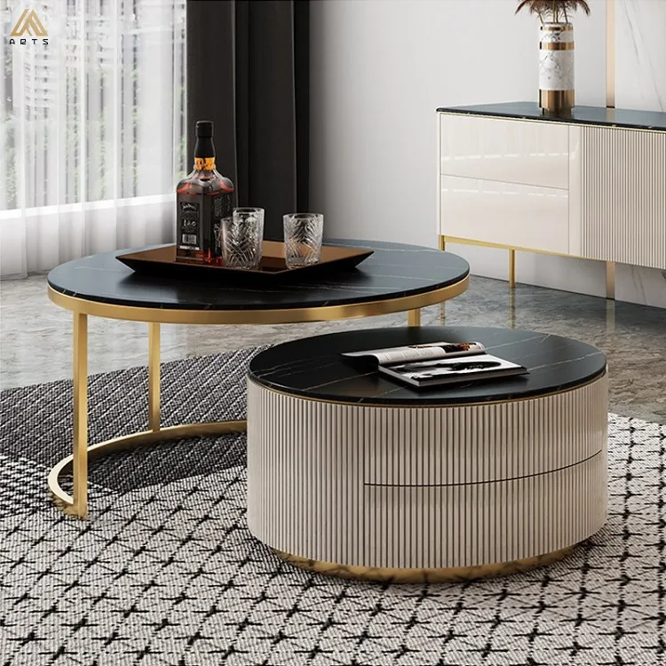 Wholesale nordic style  light  luxury  living room furniture  slate top golden  stainless steel  leg  TV  stand  coffee tables